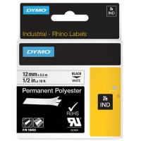 Dymo 18483 Rhino Label Tape Black on White Polyester 5.5m x12mm - Genuine