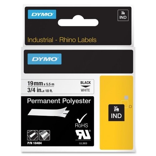 Dymo Rhino 18484 Tape Black on White Polyester 5.5m x 19mm - Genuine Dymo Rhino 18484 Tape Black on White Polyester 5.5m x 19mm - Genuine
