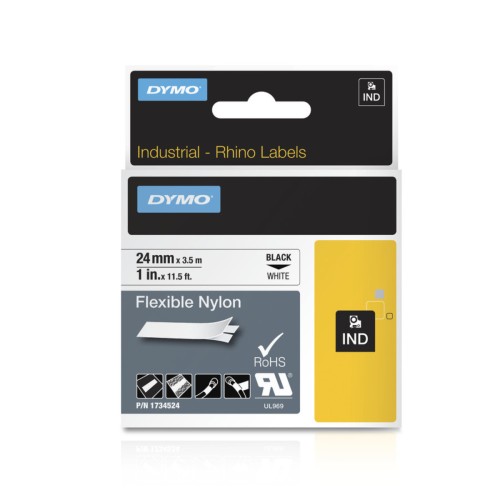 Dymo 1734524 Rhino White Flexible Nylon 3.5m x 24mm - Genuine