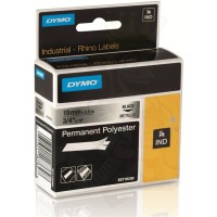 Dymo 18487 Rhino Black on Metallic Permanent Polyester 5.49m x 19mm - Genuine