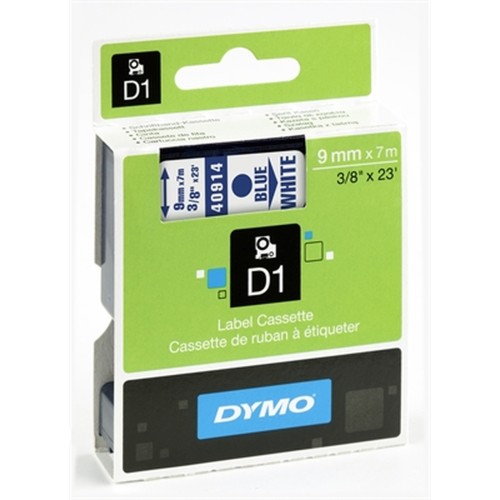 Dymo 9mm x 7m Blue on White D1 Label Tape - Genuine Dymo 9mm x 7m Blue on White D1 Label Tape - Genuine