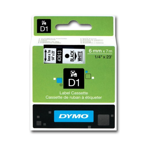 Dymo S0720780 - 43613 Black on White D1 Label Tape 6mm x 7m - Genuine Dymo S0720780 - 43613 Black on White D1 Label Tape 6mm x 7m - Genuine