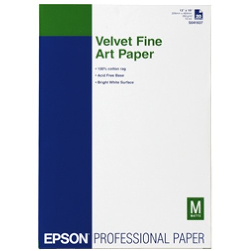 Epson C13S041637 Velvet Paper 20 Sheets Fine Art A3+ (483mm x 329) 260gsm Epson C13S041637 Velvet Paper 20 Sheets Fine Art A3+ (483mm x 329) 260gsm