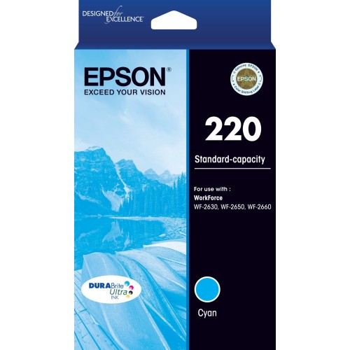 Epson 220 - C13T293292 Cyan Ink Cartridge 165 Pages - Genuine Epson 220 - C13T293292 Cyan Ink Cartridge 165 Pages - Genuine