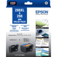 Epson 288 - C13T306696 Black XL and Std CMY 4 Pack - Genuine Epson 288 - C13T306696 Black XL and Std CMY 4 Pack - Genuine