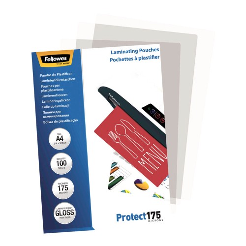 100 Fellowes Laminating Pouches A4 Gloss 175 micron - 100 pack 100 Fellowes Laminating Pouches A4 Gloss 175 micron - 100 pack
