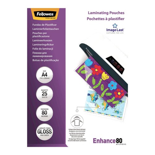 25 Fellowes Laminating Pouches Gloss 80 micron A4 25 Fellowes Laminating Pouches Gloss 80 micron A4
