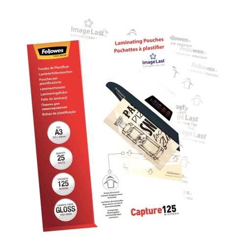 25 Fellowes Laminating Pouches Gloss 125 micron A3 25 Fellowes Laminating Pouches Gloss 125 micron A3
