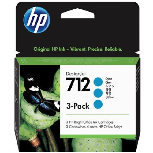 HP 712 - 3ED77A 3-Pack Cyan Designjet Ink 29ml - Genuine HP 712 - 3ED77A 3-Pack Cyan Designjet Ink 29ml - Genuine