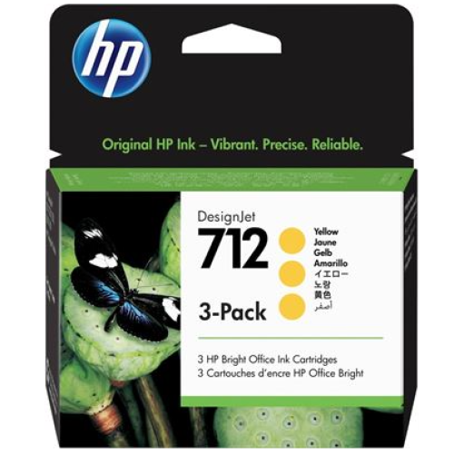 HP 712 - 3ED79A 3-Pack Yellow Designjet Ink 29ml - Genuine HP 712 - 3ED79A 3-Pack Yellow Designjet Ink 29ml - Genuine