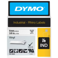 Dymo DY18443 S0718580 Rhino Black on White Vinyl 9mm x 5.5m - Genuine