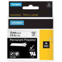 Dymo Rhino 18483 Black on White 12mm Polyester Tape - Genuine