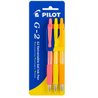Pilot G2 Gel Fine Neon Red, Yellow, Apricot Orange. Pack of 3