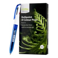 12-Pack Ballpoint 4 Colour Pens