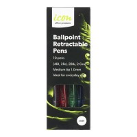 Ballpoint Medium Assorted Colours Retractable Pens - 10 Pack