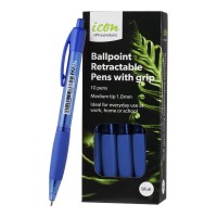 10-Pack Ballpoint Medium Blue Retractable Pens with Grip