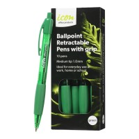 10-Pack Grip Ballpoint Medium Retractable Green Pen