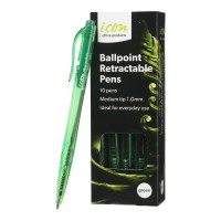 Ballpoint Medium Green Retractable Pens - 10 Pack
