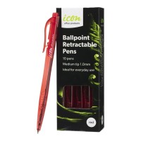 Ballpoint Retractable Pens Medium Red - 10 Pack