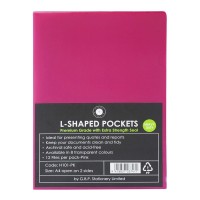 12-Pack L Shaped Pockets Pink 180 Micron A4