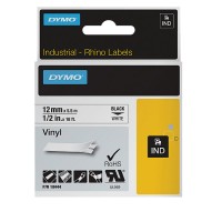 Dymo Rhino 18444 Black on White 12mm Vinyl Tape - Genuine