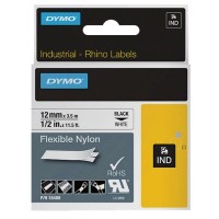 Dymo Rhino  18488 Black on White 12mm Nylon Label Tape - Genuine