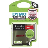 Dymo 12mm x 3m White on Red Durable D1 Label Tape - Genuine