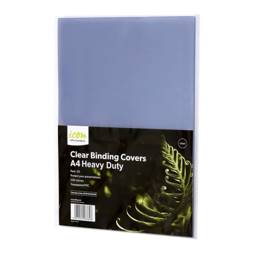 Binding Covers A4 Clear Heavy Duty 250mic, Pack of 20 Binding Covers A4 Clear Heavy Duty 250mic, Pack of 20