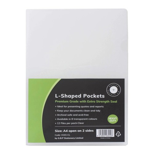 12-Pack OSC L Shaped Pockets Clear 180 Micron A4 12-Pack OSC L Shaped Pockets Clear 180 Micron A4