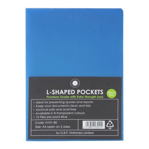 12-Pack L Shaped Pockets Blue OSC 180 Micron A4 12-Pack L Shaped Pockets Blue OSC 180 Micron A4