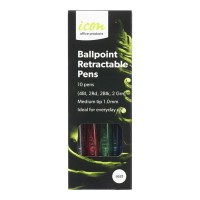 Ballpoint Medium Assorted Colours Retractable Pens - 10 Pack Ballpoint Medium Assorted Colours Retractable Pens - 10 Pack