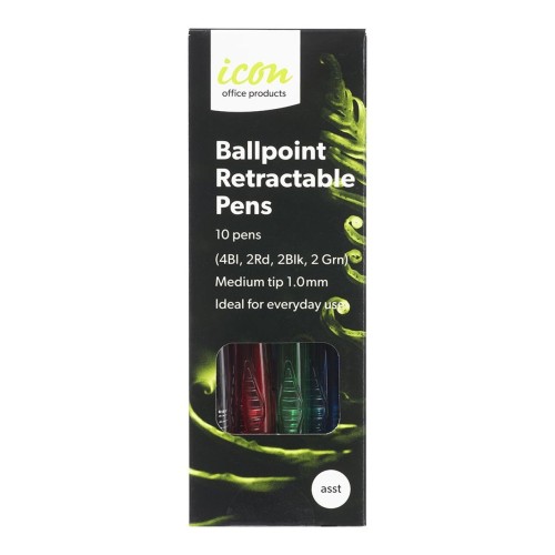 Ballpoint Medium Assorted Colours Retractable Pens - 10 Pack Ballpoint Medium Assorted Colours Retractable Pens - 10 Pack