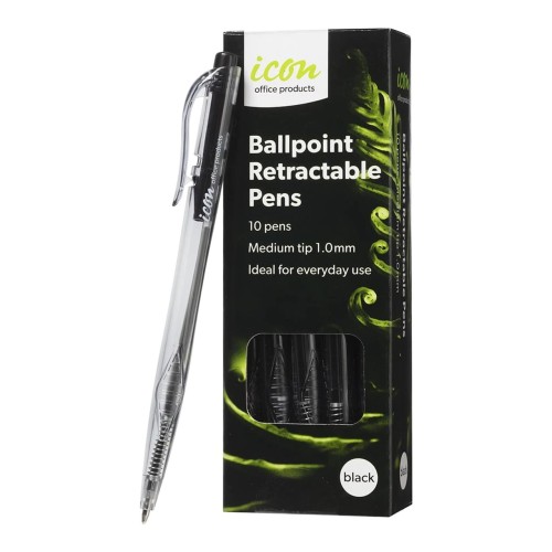 Ballpoint Retractable Pens Medium Black - 10 Pack Ballpoint Retractable Pens Medium Black - 10 Pack