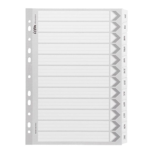Cardboard Indices with Reinforced Tabs Jan-Dec White
