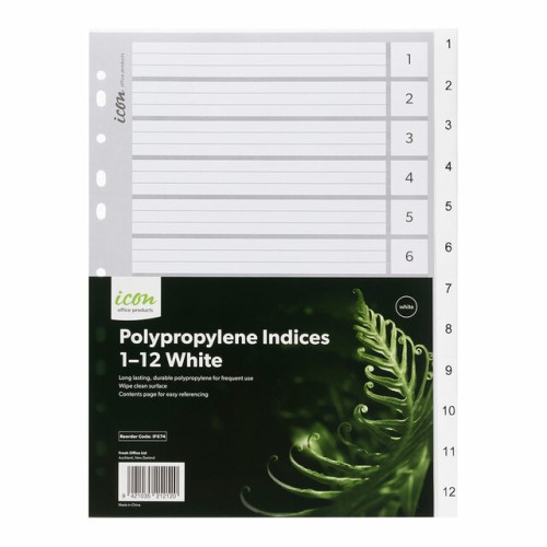 PP Indices 1-12 White PP Indices 1-12 White
