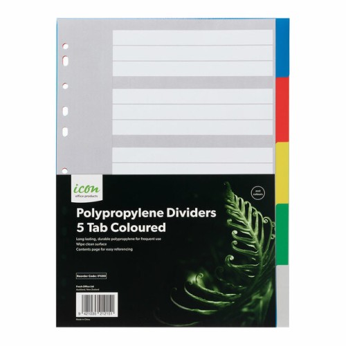PP Dividers 5 Tab Coloured PP Dividers 5 Tab Coloured