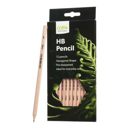 Icon HB Pencil Hexagonal Unpainted, Pack of 12 Icon HB Pencil Hexagonal Unpainted, Pack of 12
