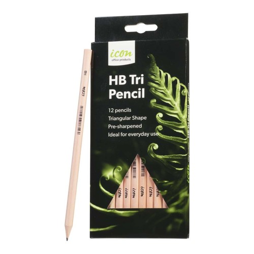 Icon HB Pencil Triangular Unpainted Pack of 12 Icon HB Pencil Triangular Unpainted Pack of 12