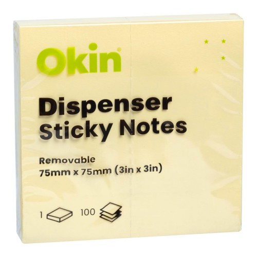Okin Dispenser Yellow Sticky Notes 75mm x 75mm 100 Sheets Okin Dispenser Yellow Sticky Notes 75mm x 75mm 100 Sheets