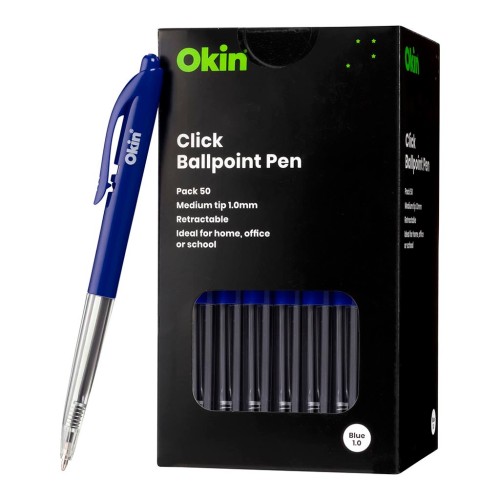 Click Ballpoint Pen 50-pack 1.0mm Medium Tip Blue Click Ballpoint Pen 50-pack 1.0mm Medium Tip Blue