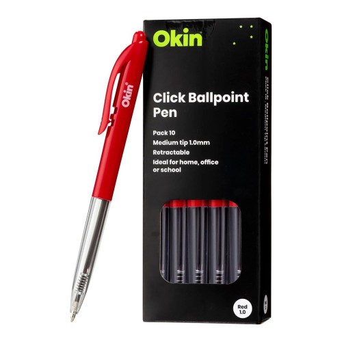 Click Ballpoint Pen 10-Pack 1.0mm Medium Nib Red Click Ballpoint Pen 10-Pack 1.0mm Medium Nib Red