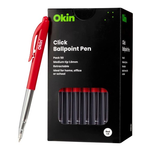 Click Ballpoint Pen 50-pack 1.0mm Medium Tip Red Click Ballpoint Pen 50-pack 1.0mm Medium Tip Red