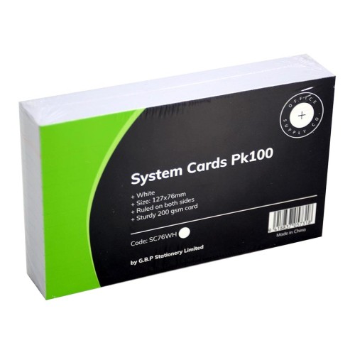 System Cards Ruled 76mm x 127mm White Pack 100