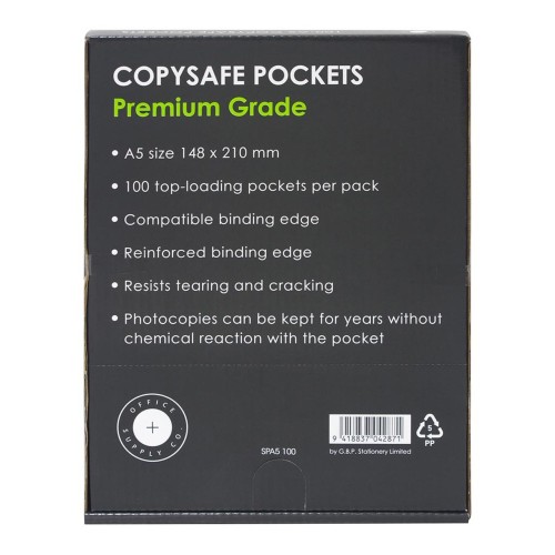 100 OSC Copysafe Pockets Premium 50 Micron A5 100 OSC Copysafe Pockets Premium 50 Micron A5