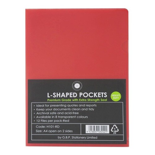 12-Pack L Shaped Pockets Red OSC 180 Micron A4 12-Pack L Shaped Pockets Red OSC 180 Micron A4