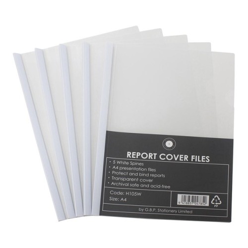 OSC Report Cover Clear A4 White Spine Holds 50 Sheets Pack 5 OSC Report Cover Clear A4 White Spine Holds 50 Sheets Pack 5