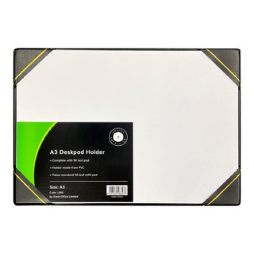 OSC A3 Desk Pad and Holder PVC 4-Corner Design With Gold Trim OSC A3 Desk Pad and Holder PVC 4-Corner Design With Gold Trim
