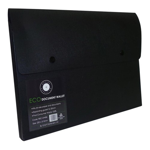 OSC Eco Document Wallet A4 Domed Closure Black OSC Eco Document Wallet A4 Domed Closure Black