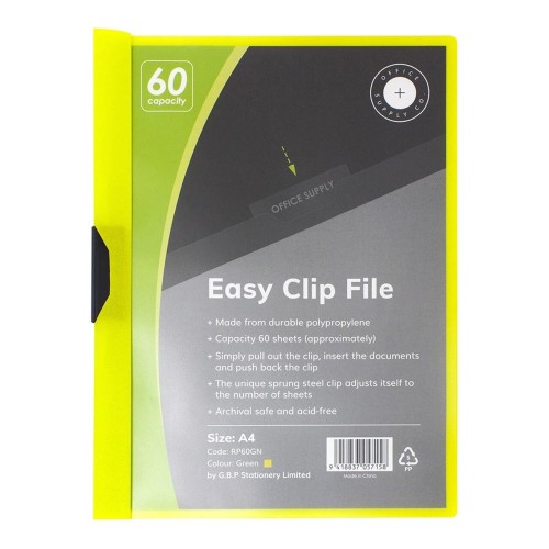 OSC Clip Easy File A4 Green 60 Sheet OSC Clip Easy File A4 Green 60 Sheet