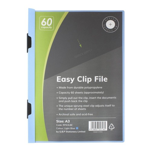 OSC Clip Easy File A3 Light Blue 60 Sheet OSC Clip Easy File A3 Light Blue 60 Sheet